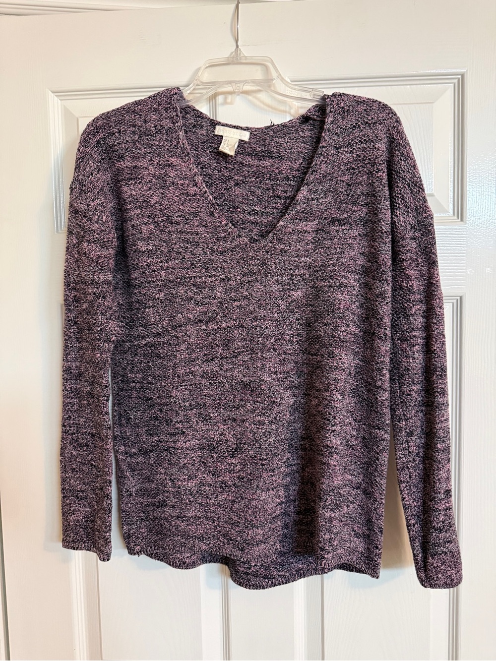 H&M CONSCIOUS Heathered Purple Black V-Neck Knit Sweater Sz S